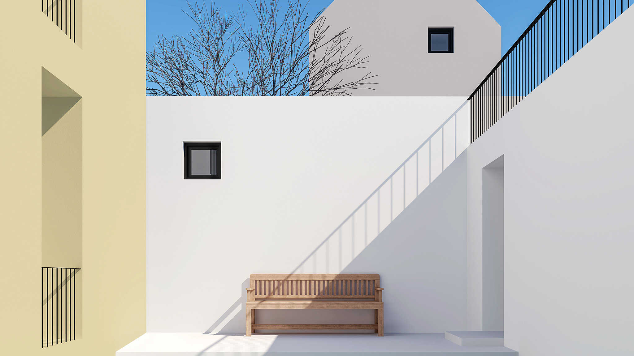 Ein Hotel-Poolbereich mit Wänden in verschiedenen Blockfarben.